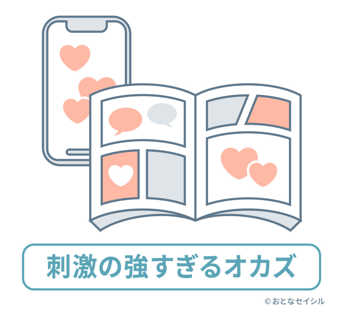 刺激の強すぎるオカズを解説する本とスマホのイラスト